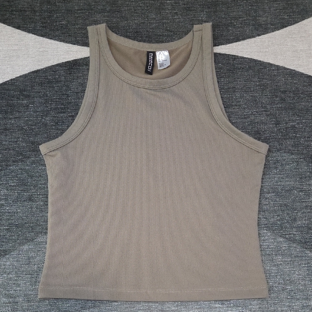 H&M Ribbed High Neck Tank Top - Taupe Medium